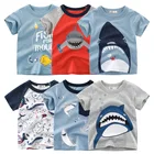 Футболки для мальчиков, с мультяшным принтом акулы, детская одежда, футболка для мальчиков, детские летние хлопковые топы с коротким рукавом, Прямая поставка