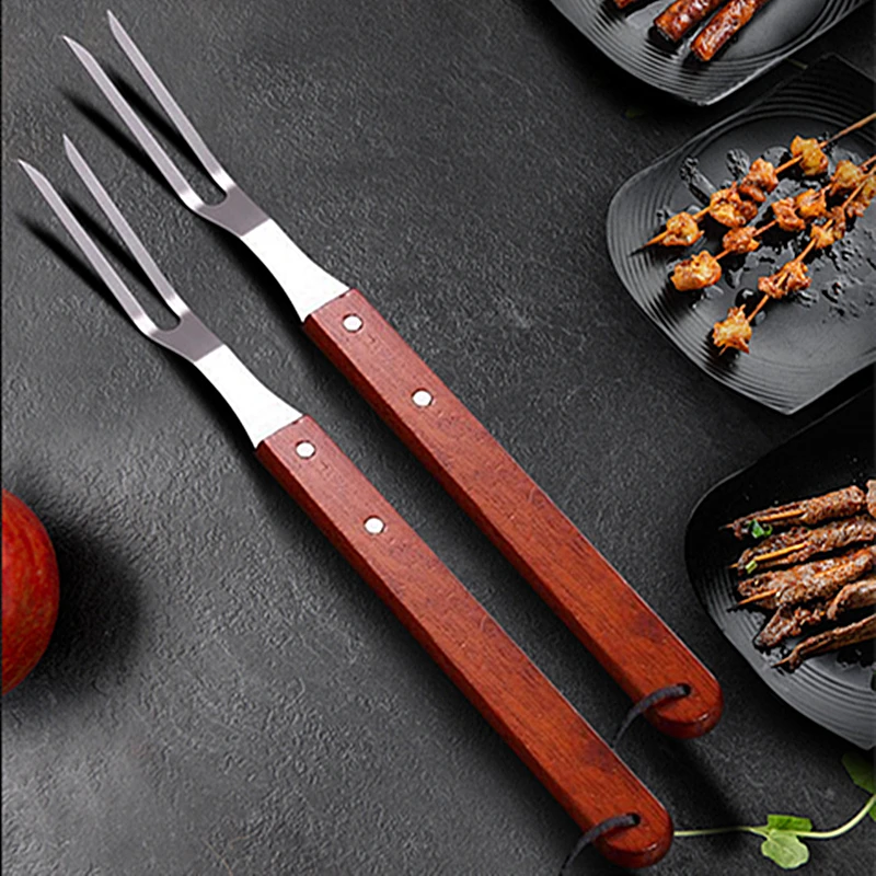 

Stainless Steel Wooden Handle Turkey Fork Barbecue Cooked Food Splitter Portable Outdoor Cooking Tools Kitchen Accessories