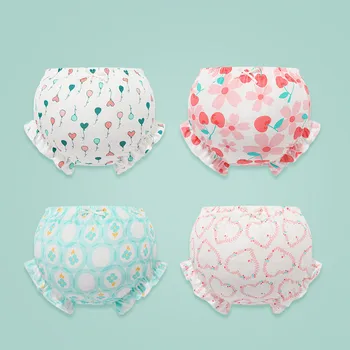 Kids Infant Baby Girls Underpants Cute Print Underwear Shorts Cotton Ruffled Briefs Trunks 4PCS Girls Seamless 1