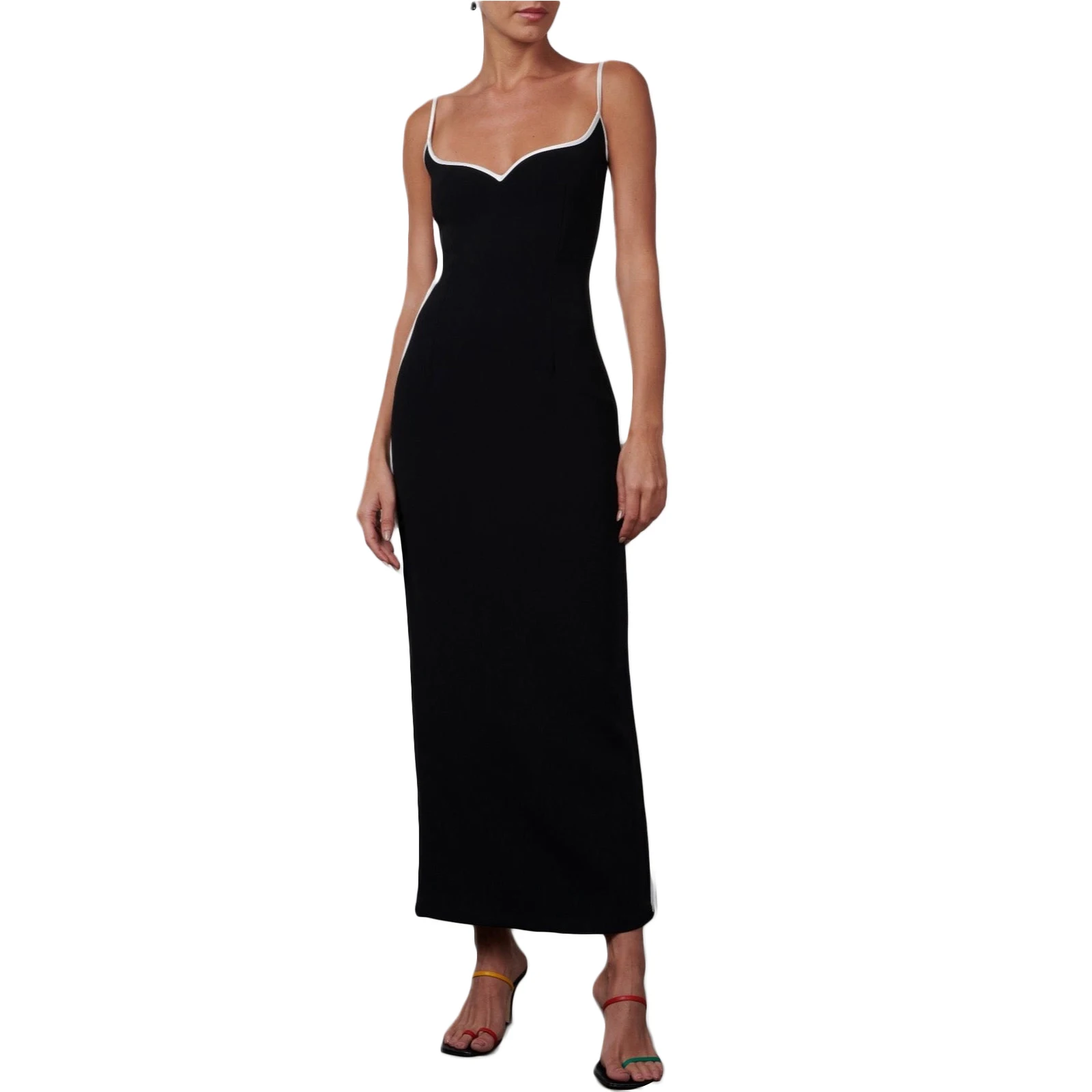 

Women Sleeveless Sheath Dress Black Patchwork Spaghetti Strap Angle-length Summer Dress