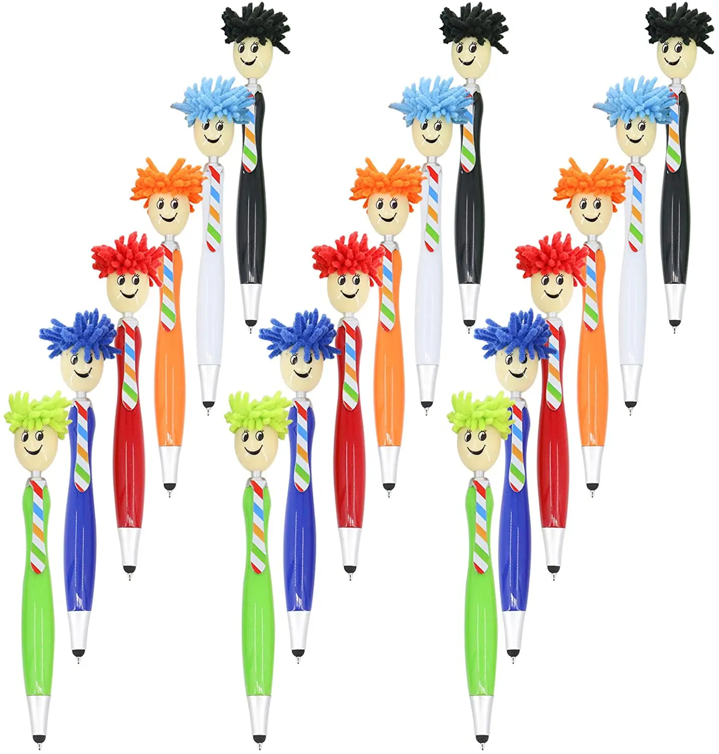 

1000Pcs/Lot Creative Smiling Face Mop Head Touch Screen Pens 3-in-1 Stylus Duster Gifts For Kids Adults School Office Stationery