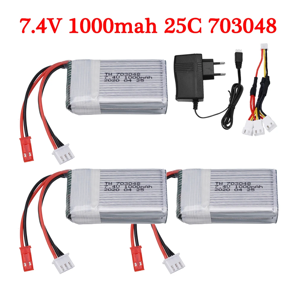 7,4 В 1000 мАч литий-полимерный аккумулятор + зарядное устройство для MJXRC X600 U829A U829X X600 F46 X601H JXD391 FT007 игрушечный литий-полимерный аккумулятор 703048 7,4 В аккумулятор