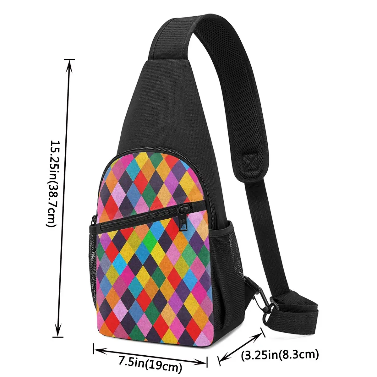 Фото Сумка-слинг Mardi Gras Harlequin Plaid с ромбовидным узором, мужская нагрудная сумка, рюкзак через плечо, дорожная сумка, сумка на одно плечо №2