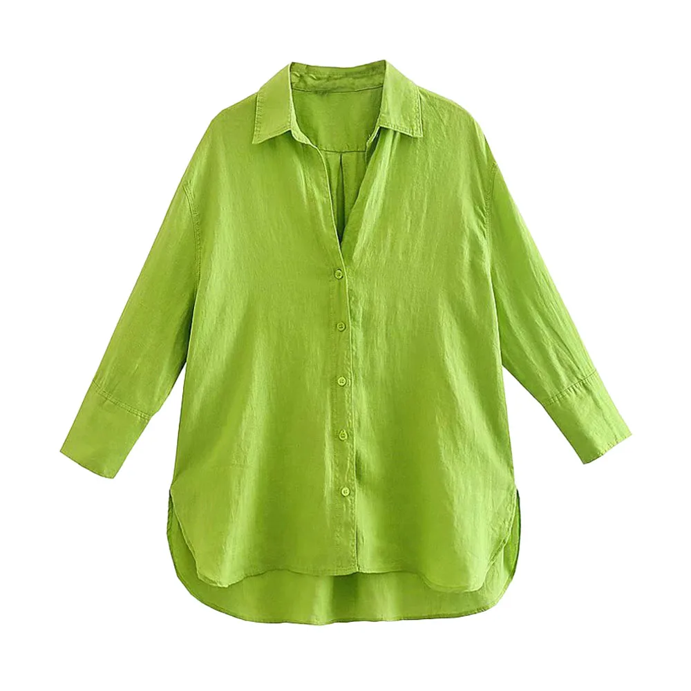 

Women's Summer New Linen Solid Color Casual Shirts Loose Elegant Retro Chic Feminine Temperament Blouse Mujer