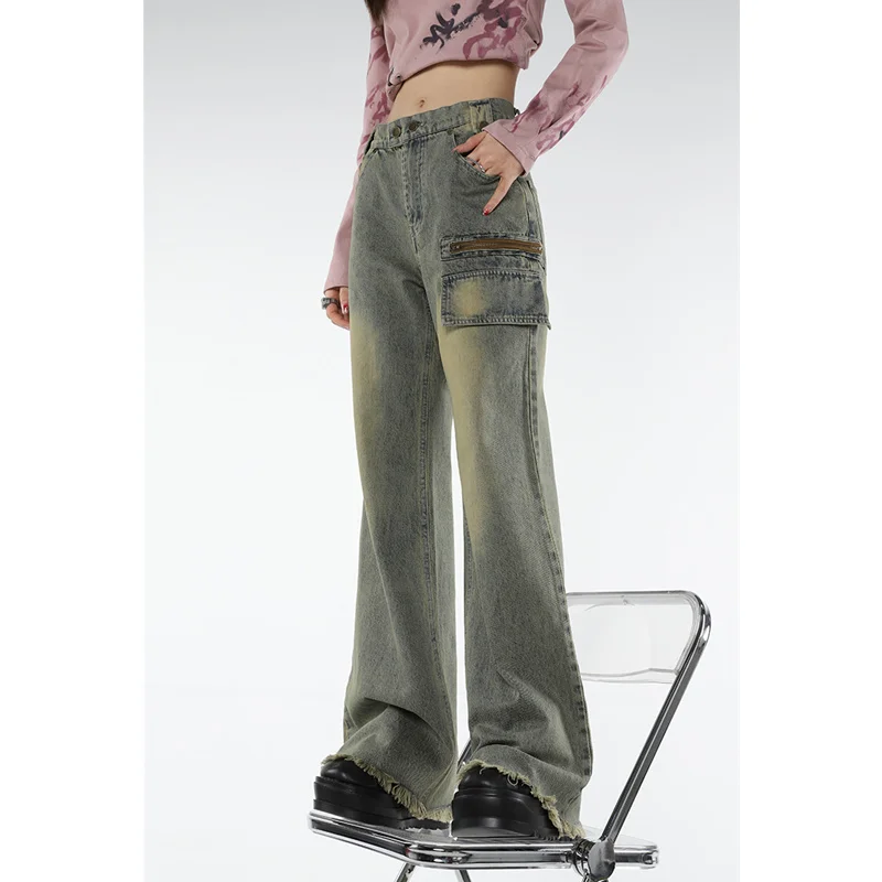 

Популярные джинсы, 2023 винтажные женские джинсы с высокой талией, американская мода, уличная одежда, расклешенные джинсы, женские джинсовые брюки, прямые широкие брюки