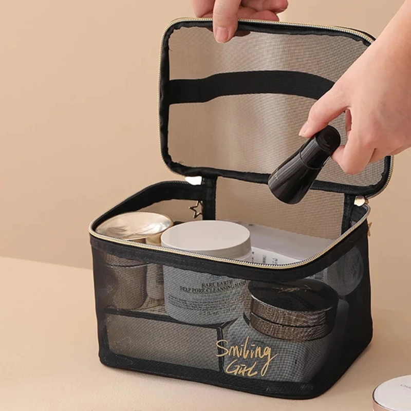 

5pcs Mesh Cosmetic Bag Mesh Makeup Bags Black Mesh Zipper Pouch For Offices Travel Storage Bags Toiletry Bags Makeup Pouch