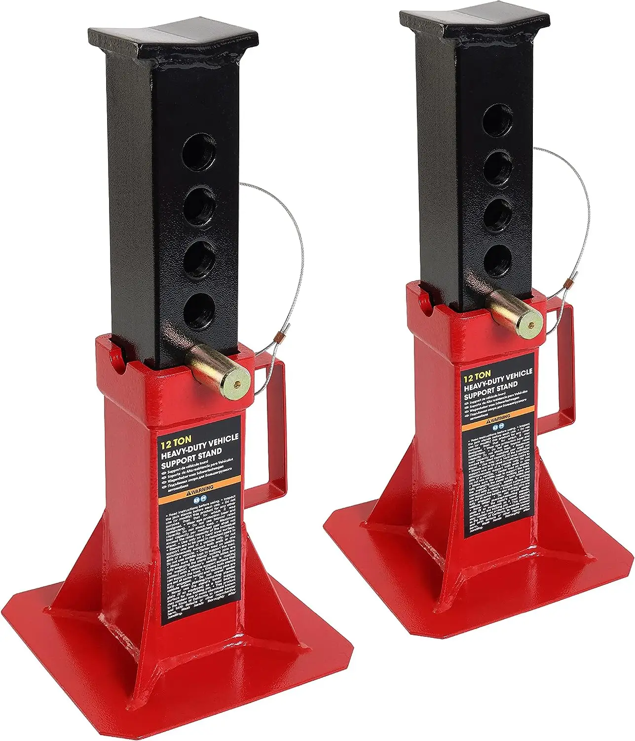 

Heavy Duty Pin Style Adjustable Height Automotive Jack Stands, 12 Ton (26,400 lb) Capacity, Red, 1 Pair