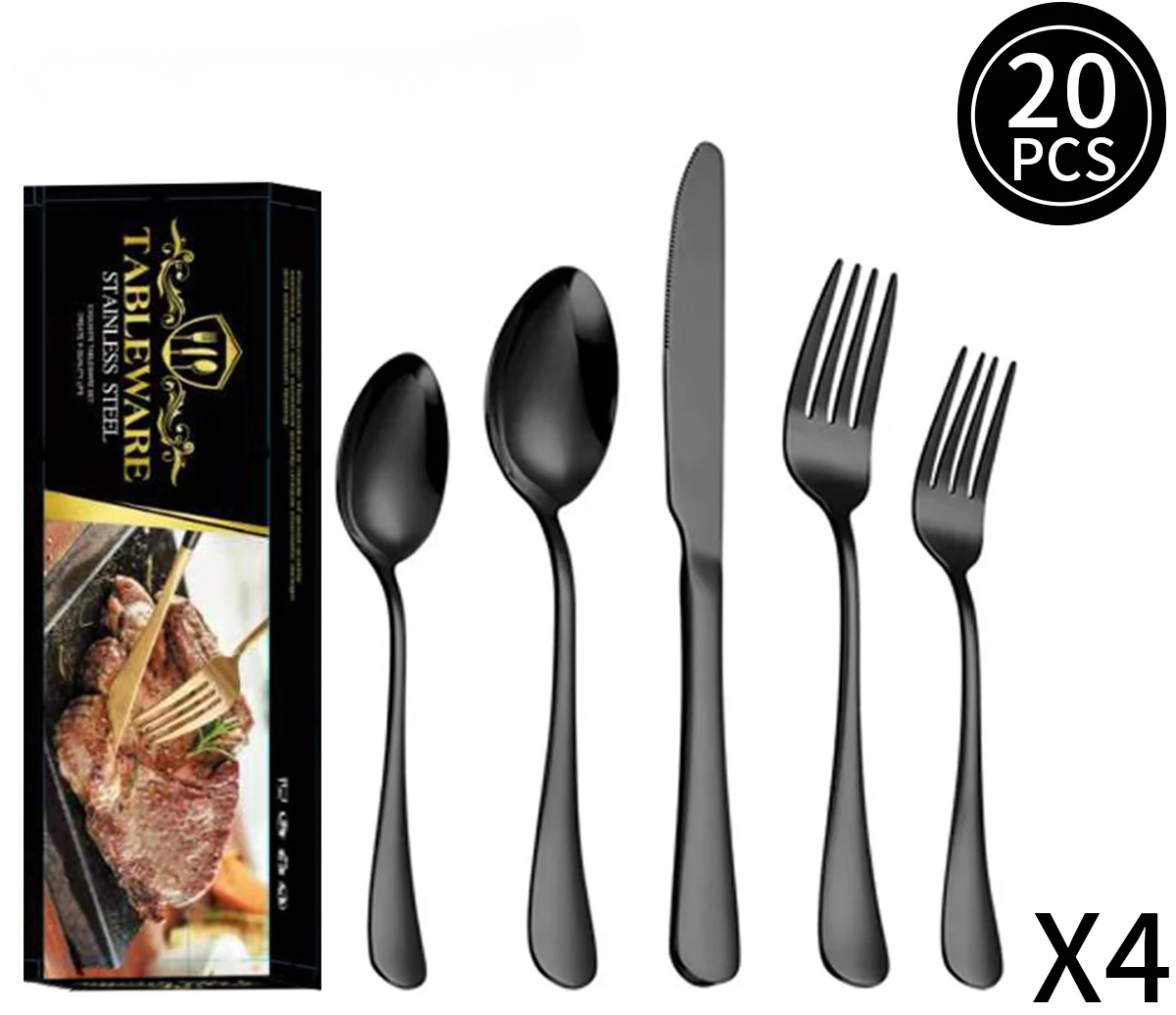 

Modern simplicity 20-Piece Stainless Steel Dinnerware Set for 4, with Forks, Spoons, Knives and Chopsticks