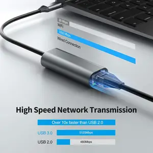 Small Laptop Usb C To Rj45 Ethernet Adapter 0.14 M Type-c Connector Aluminum Type C Gigabit Drive Free Network Card Portable
