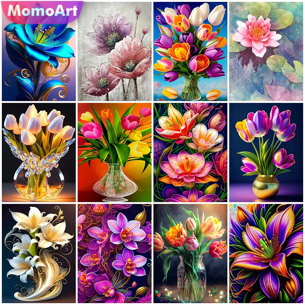 MomoArt DIY Роза алмазная живопись цветок вышивка крестиком тюльпан мозаика Лилия