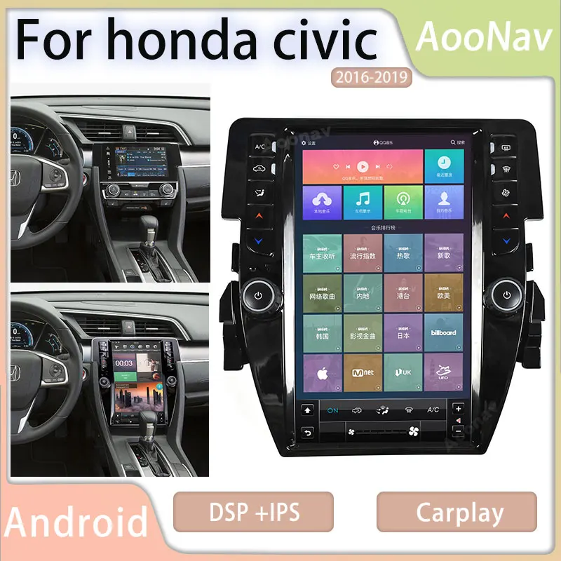 

2Din Car Stereo Radio Player For Honda Civic 2016-2019 Android GPS Navigation Touch Screen Multimedia Player Wireless Carplay