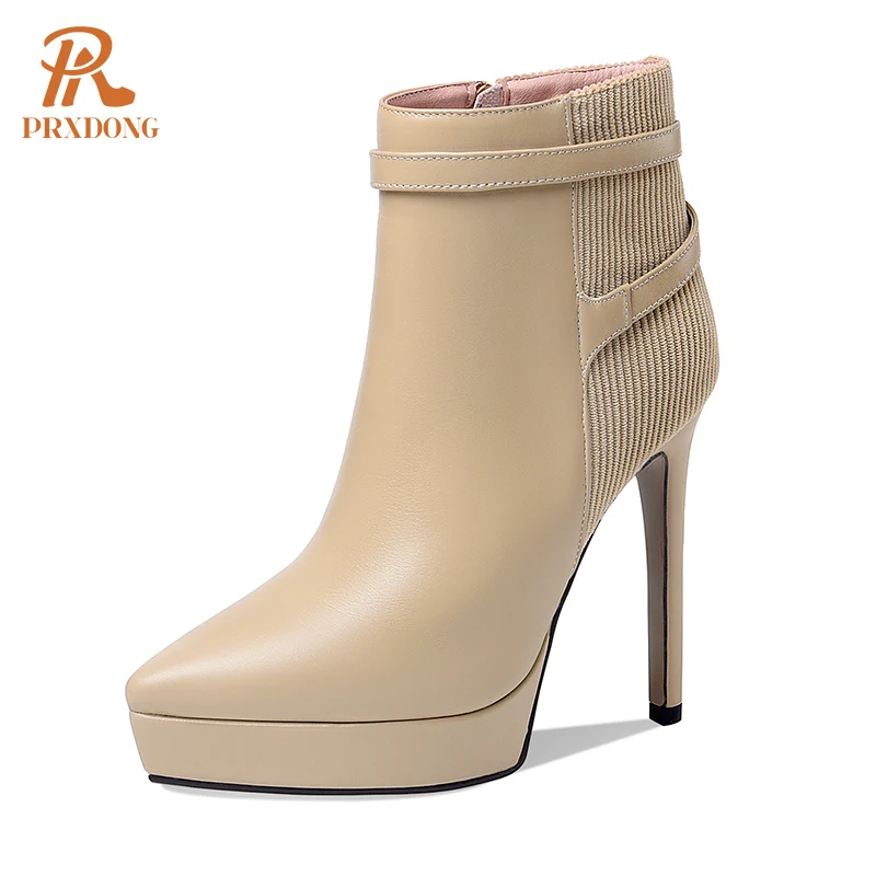 

PRXDONG INS New Sexy Thin High Heels Platform Shoes Woman Autumn Winter Warm Ankle Boots Black Apricot Classics Working Shoes 39