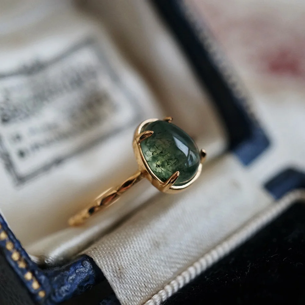 

Natural Green Moss Agate Ring For Women Vintage Gemstone Rings 925 Sterling Silver Gold Plated Jewelry Accessories RI007