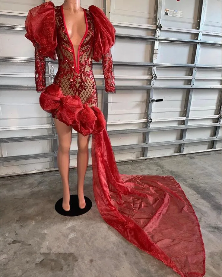 Женское Короткое платье со шлейфом винно-красное для выпускного вечера с длинным