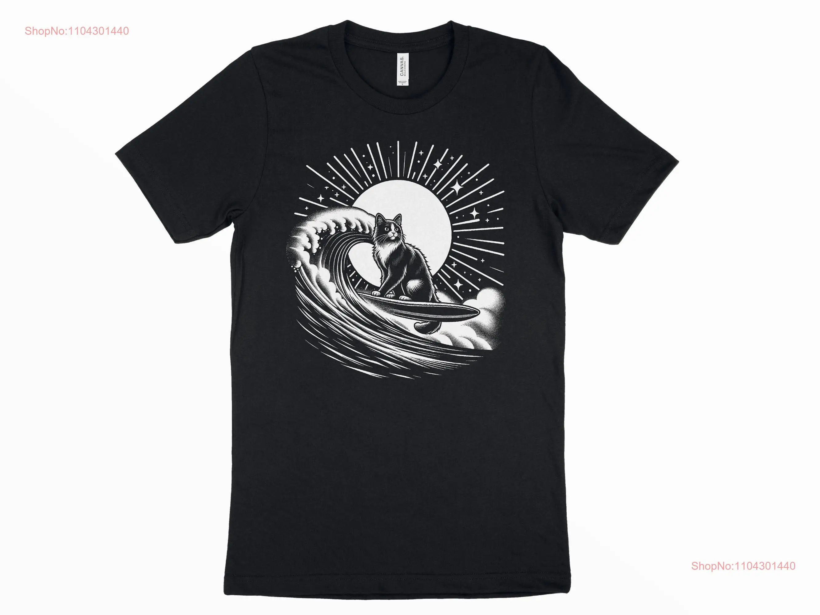 Футболка с котом для серфинга нарисованная вручную Surfer Ocean Lover длинные или