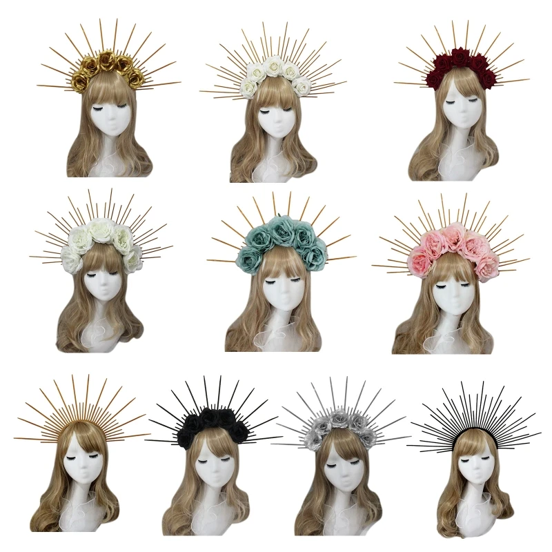 

L21E Lolita Crown Headband Halo Crown Headband For Women Baroque Tiara Crown