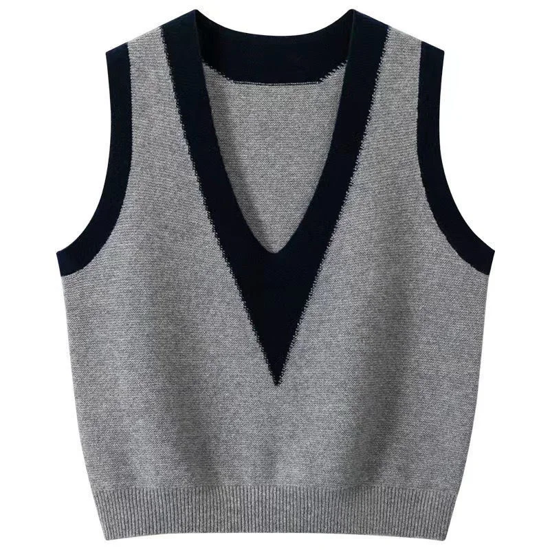 Осень-зима новый пуловер вязаный жилет женский повседневный свитер без рукавов с
