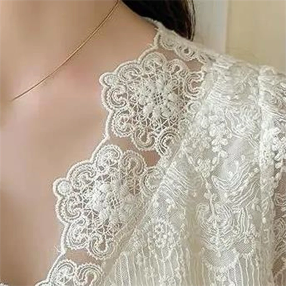 Блузка с рукавами-лепестками дизайнерские кружевные блузы топы французская