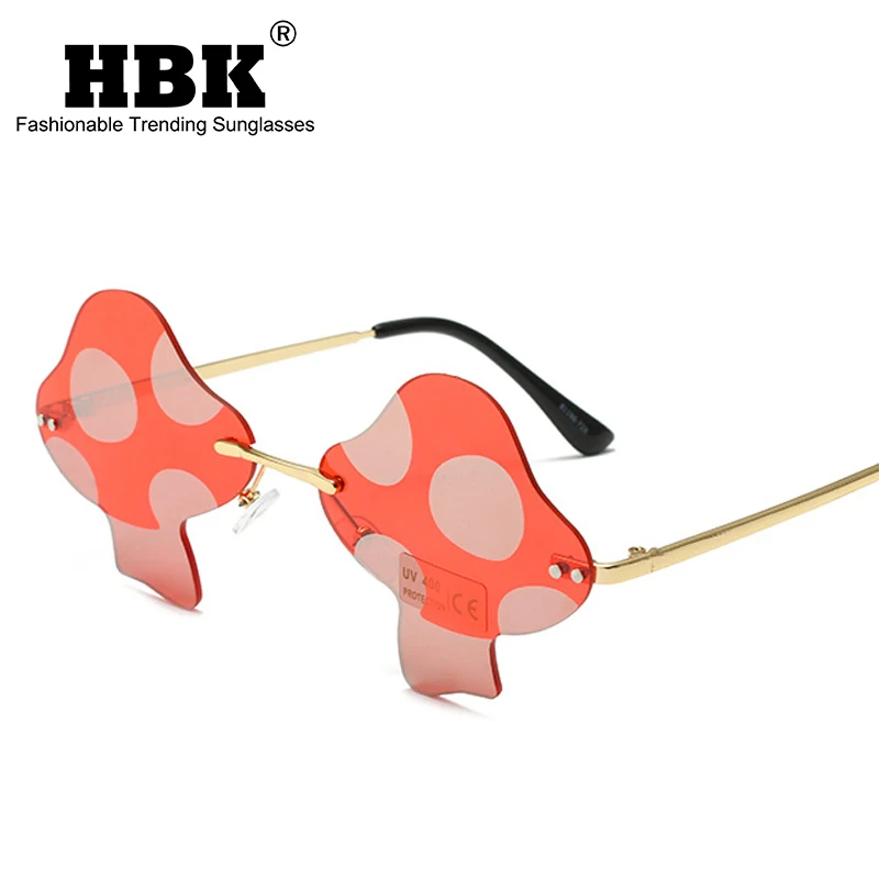 

HBK New Rimless Mushroom Sunglasses Women Ladies Super Mali 2022 Retro Steam Glasses Fashion Sweet Funny Prom Party Eyewear