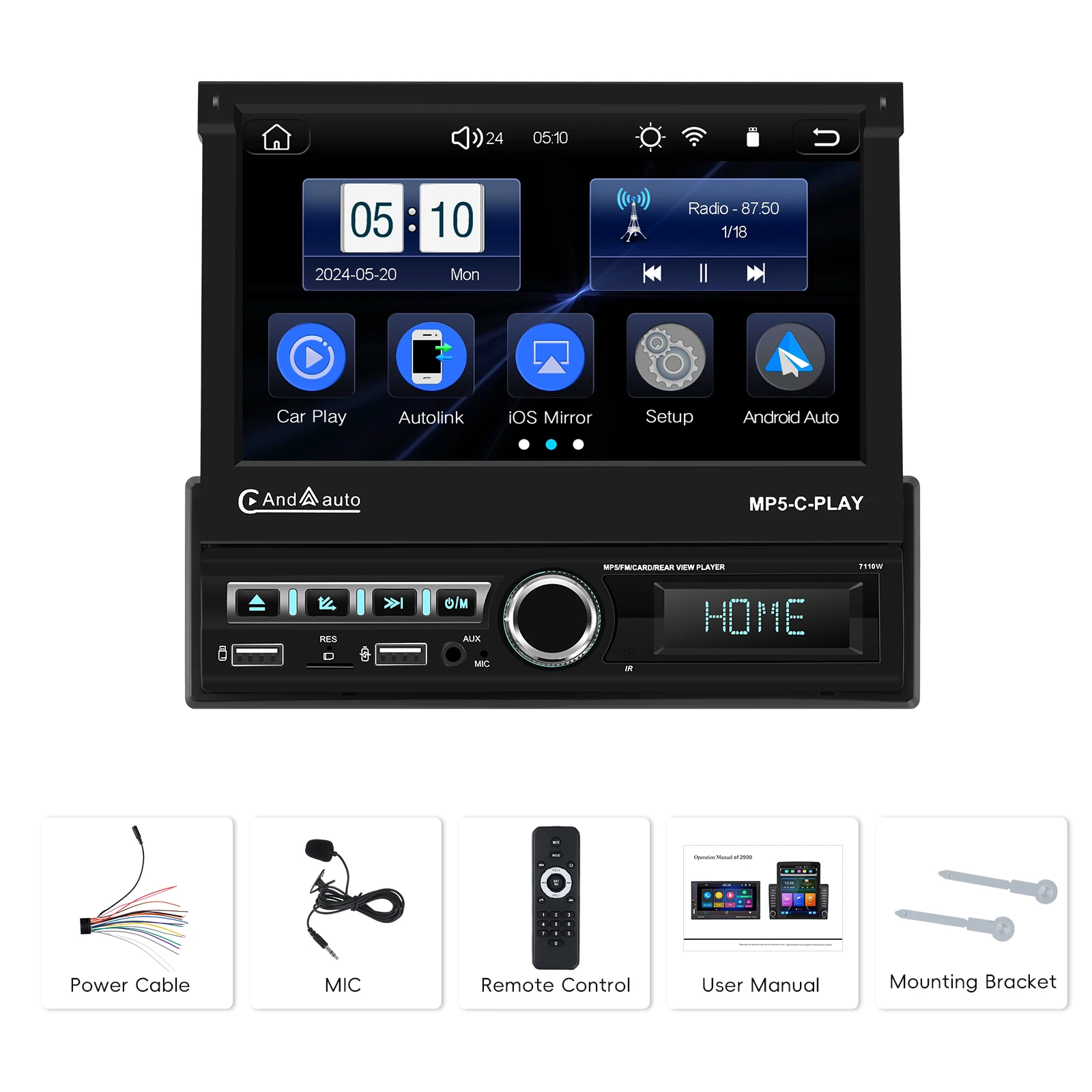Podofo 7-дюймовый IPS сенсорный экран Автомобильный радиоприемник Carplay Android Авто USB зарядка FMRDS BT EQ USB Автоматический выдвижной экран Автомобильная стереосистема (art.: 3920cbbc671ba) - 3920cbbc671ba