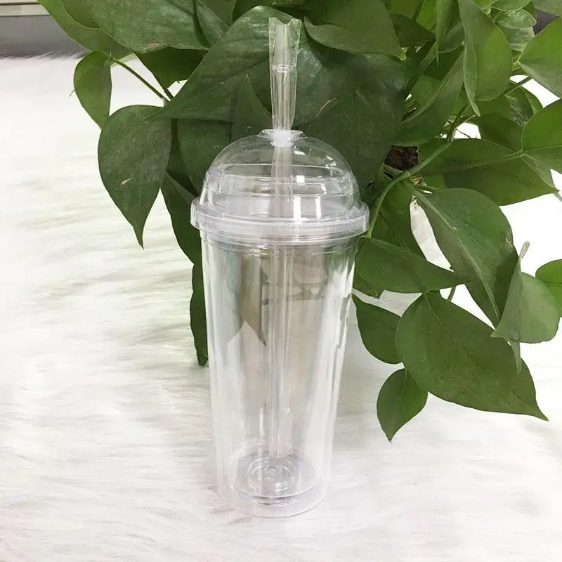 

500ML Clear Tumbler Dome Lid Straw Cup Reusable Clear Double Water Bottle Coffee Milk DIY Smoothie Cup Drink