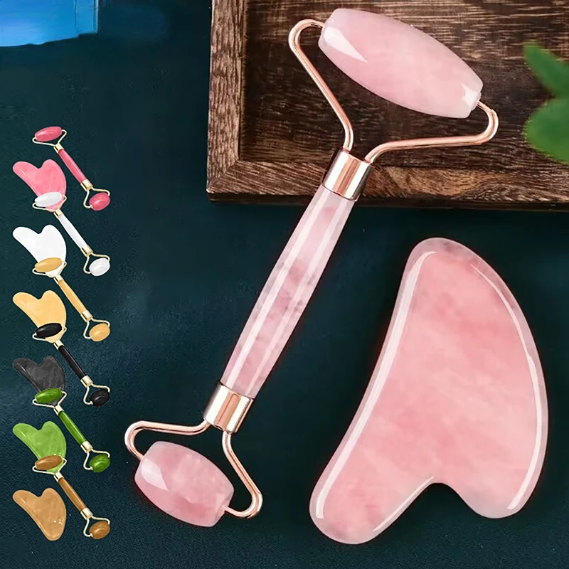 

2pcs/set Face Spa Massager Neck Roller Gua Sha Scraper Board Face Lift Up Wrinkle Remover Face Roller Scraper Set Skin Care