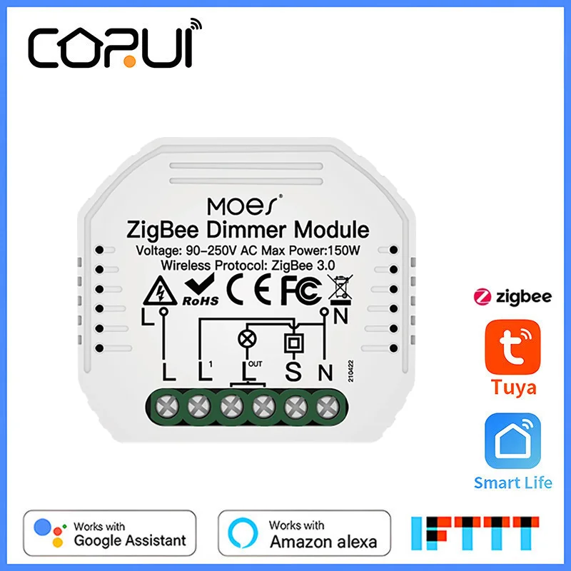 

CoRui Mini DIY Tuya ZigBee 3.0 Smart Dimmer Switch Module 1/2 Gang Hub Required Voice Control Smart Life App Alexa Google Home