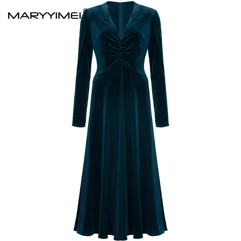 Модное дизайнерское весенне-осеннее женское платье MARYYIMEI с V-образным вырезом и