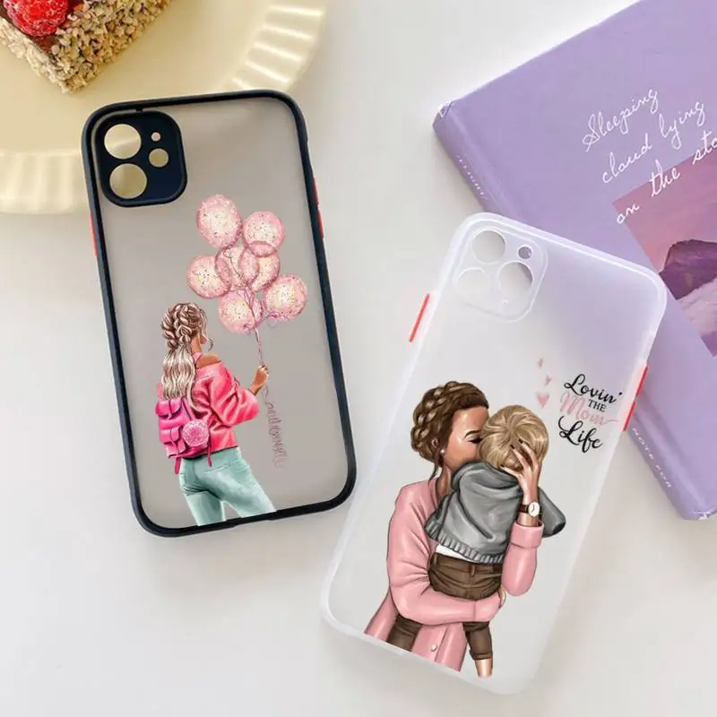 

Yinuoda Fashion Super Mom Baby Girl Phone Case for iPhone X XR XS 7 8 Plus 11 12 13 pro MAX 13mini Translucent Shockproof Case