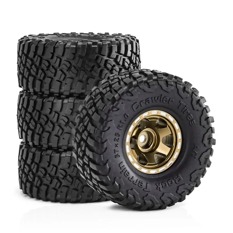4pcs 57mm 1.0&quot Metal Beadlock Wheel Tire Set For 1/18 1/24 RC Crawler Car TRXS 4M SCX24 AX24 FCX24 Upgrade Parts Accessories
