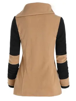 Fashion Two Tone Fleece Jacket Colorblock Wide-waisted Full Sleeve Warm Coat For Fall,Spring,Winter 2