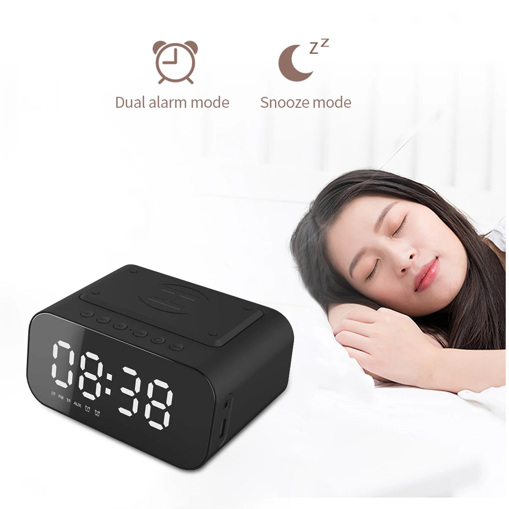 

Alarm Clock Wireless Digital Music Speaker LED Bluetooth-compatible V5.0 Desktop Phone Charger
