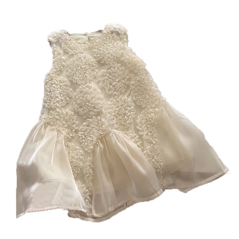 

2023 Teenmiro Flower Girl Dress for Children Kids Sleeveless White Tulle A-line Dresses Infant Girls Baptism Clothes Outerwear