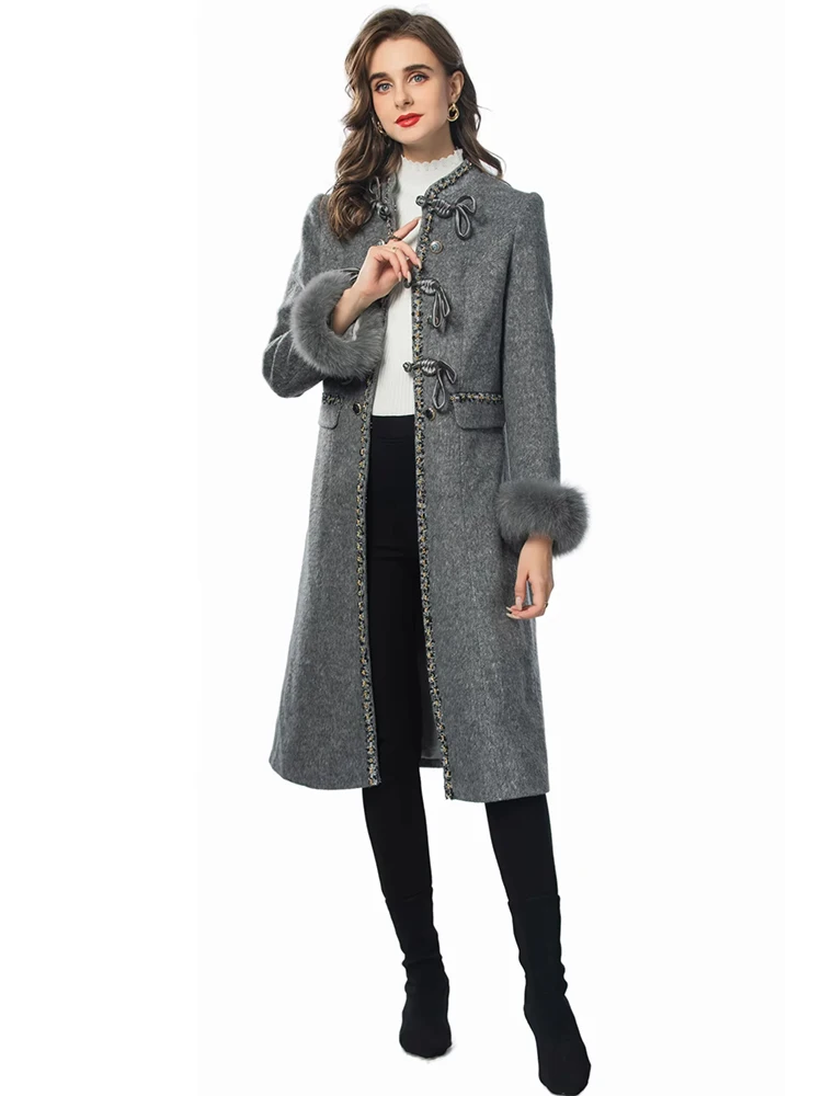 Пальто DLDENGHAN женское Шерстяное твидовое верхняя одежда с воротником-стойкой