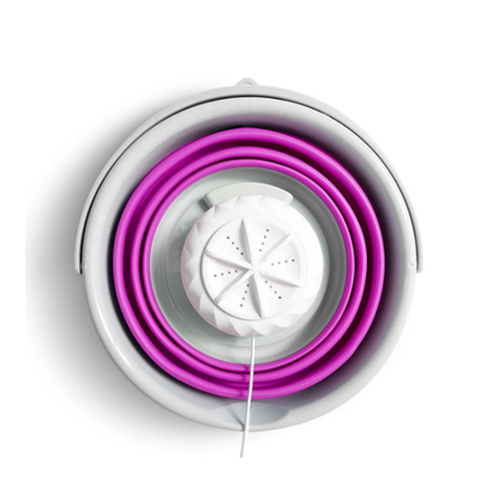 

Portable Mini Folding Bucket Washing Machine Home Travel Sonic Turbine USB ABS Laundry Cleaner