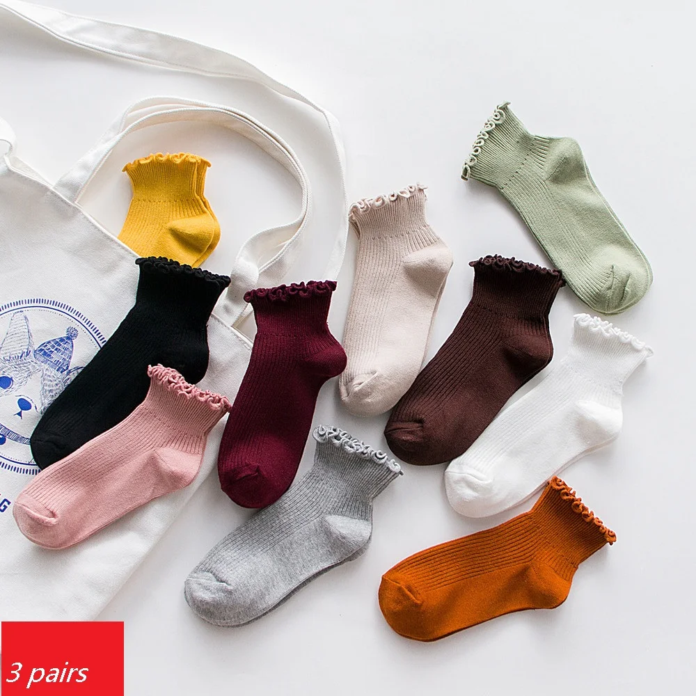 

3 пары/уп. женские носки весна-осень JK милые белые женские носки в японском стиле с рюшами и рюшами в стиле "Лолита" бежевые женские носки в ст...