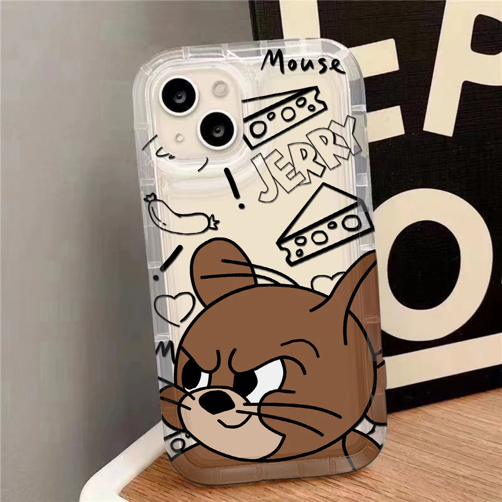 Lovely Cartoon Clear Case for IPhone 16 15 14 13 12 11 Pro Max 7 8 Plus X XR XS SE2020 TomS JerryS Airbag Shockproof