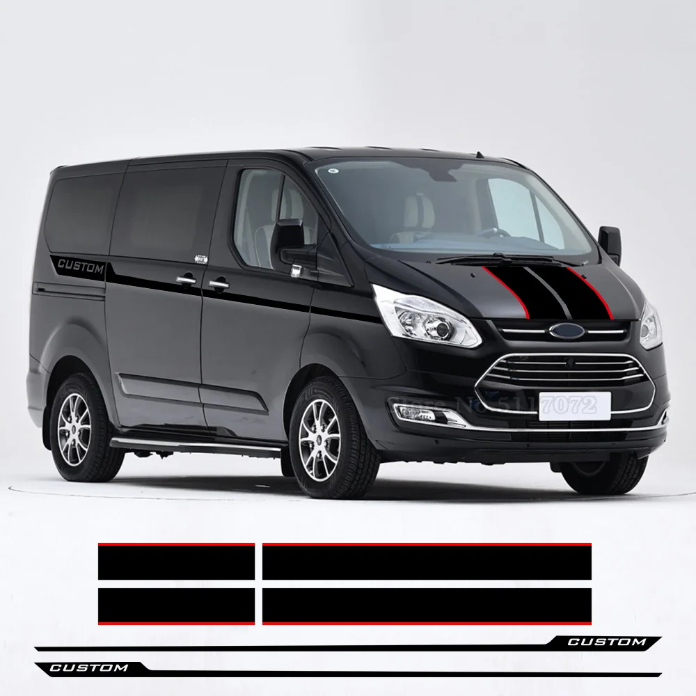 

6PCS Car Hood Cover Auto Body Side Rear Door Stickers Camper Van Sport Vinyl Decals Accessories For Ford Transit Tourneo Custom