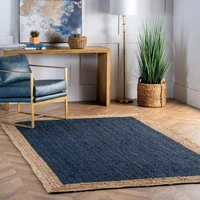 rug jute blue beige border braided rug 4x7 feet reversible modern rustic look floor decoration
