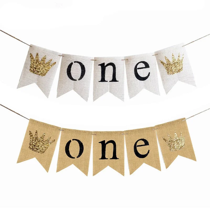 

Jute Crown ONE Banner Bunting Garland Baby Boy Girl Rustic Burlap Banner 1st Birthday Bunting Party Decoration Baby Shower Favor