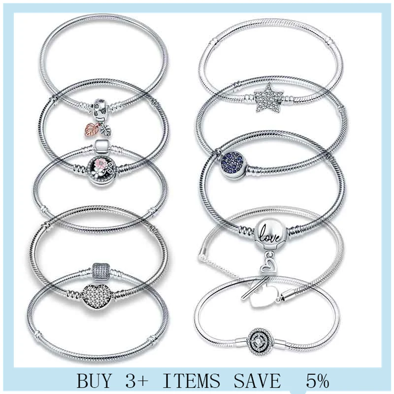 

Brand Bracelets Fits Original Hot Sale Pandora Charm 100% 925 Sterling Silver Many Kinds Of Chain Bracelets Make Woman Fine Jewe