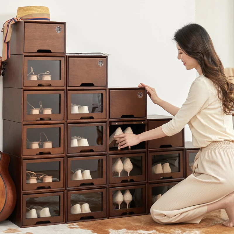 Solid Wood Shoe Cabinets Sock Box Home Living Room Furniture Dustproof Rack Luxury Drawer Type Storage Shoes Organizers |