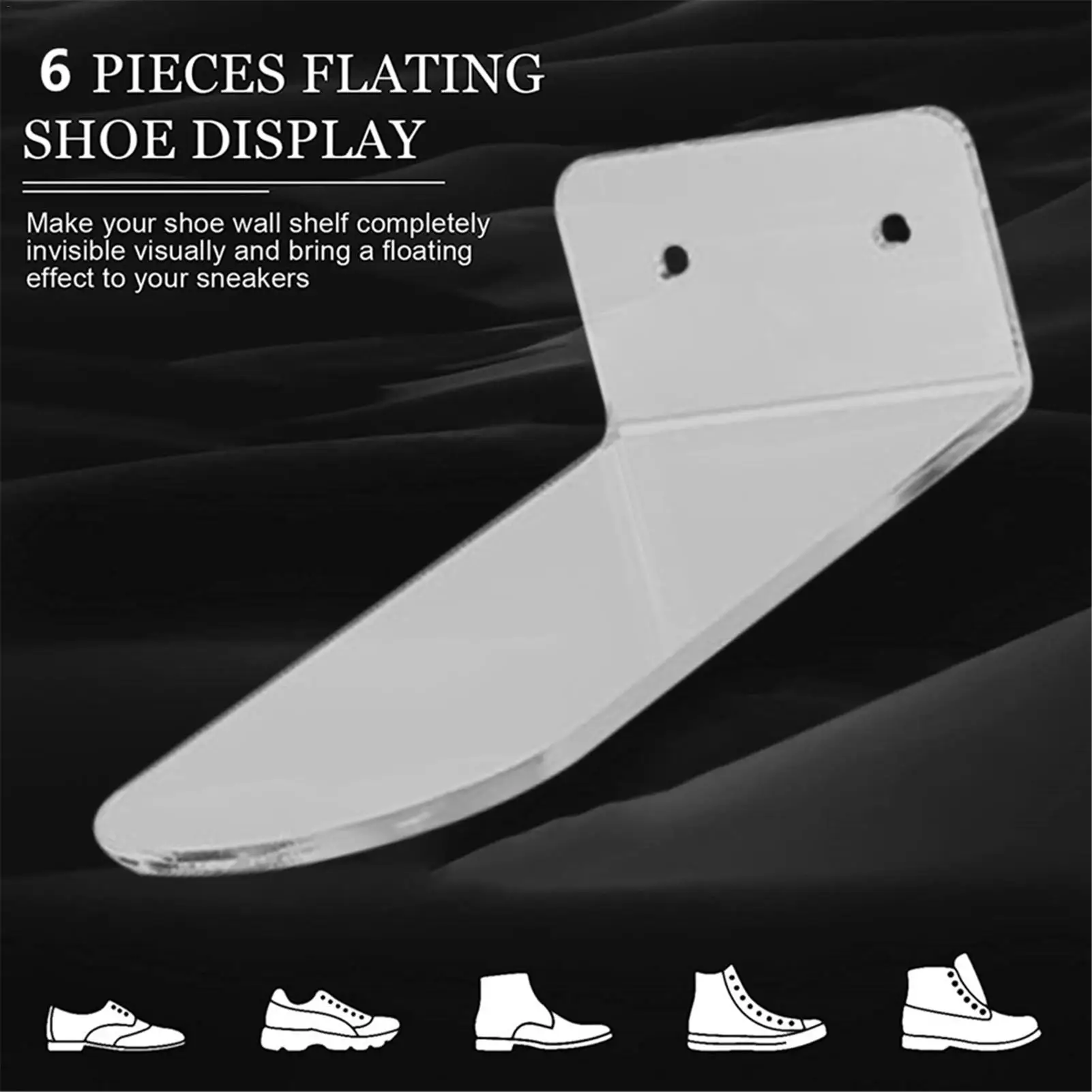

Floating Shoe Display Shelf, 6 PCS Wall Mount Acrylic Floating Shelves Set, for Showcase Sneaker Col
