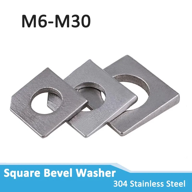 

1pcs M6 M8 M10 M12 M14 M16 M20 M22 M24 M27 M30 Square Bevel Washers 304 Stainless Steel Square Taper Gasket For Slot Section