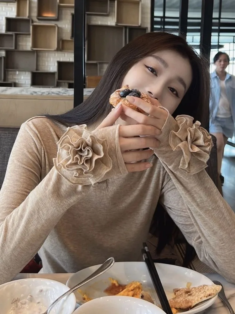 Женские осенние простые приталенные топы с цветами женская одежда 2024 модная