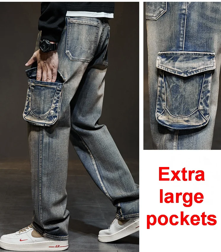 Джинсы мужские в стиле ретро ностальгические брюки из денима американском с