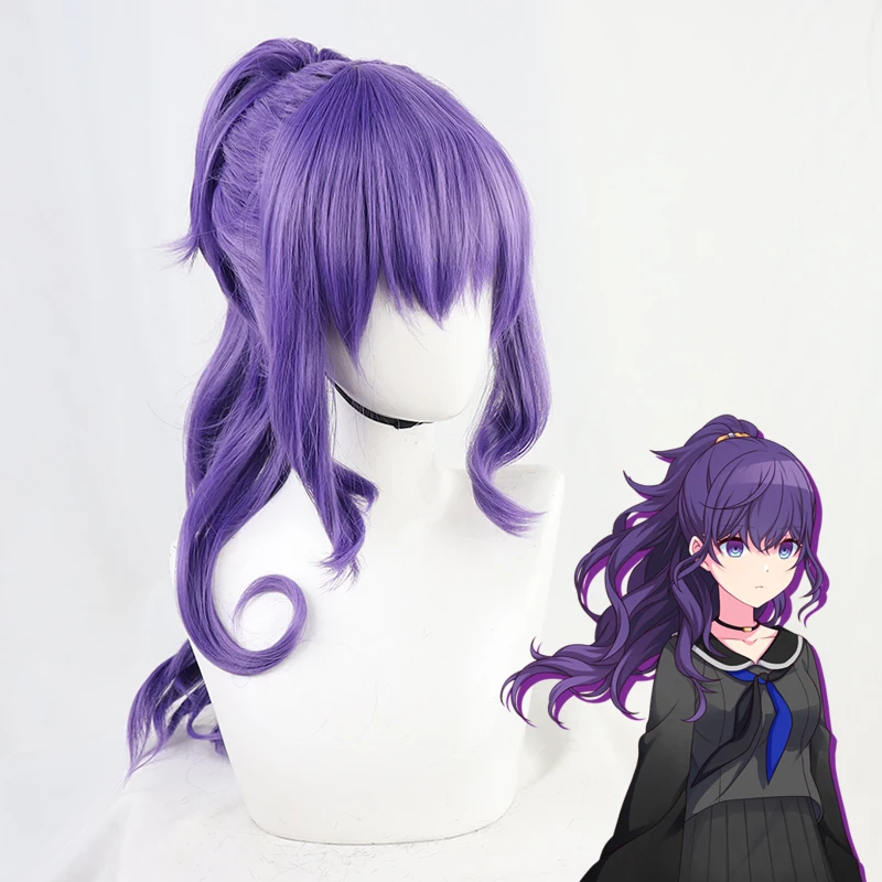 

Asahina Mafuyu Cosplay Wig Purple Long Wavy Ponytail Anime Synthetic Hair Halloween Carnival Party Role Play + Wig Cap