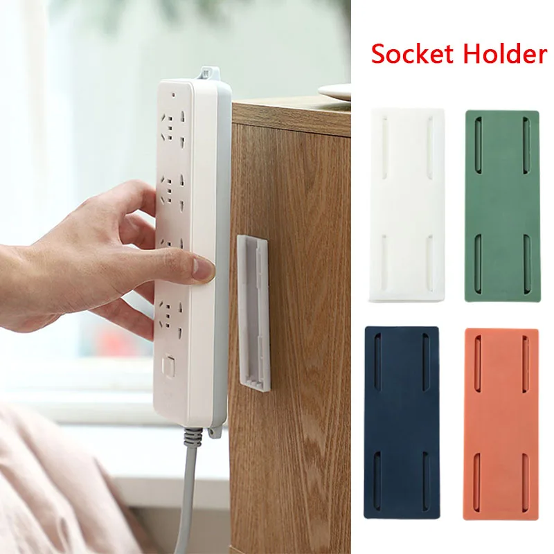 

4PCS Wall Hook Socket Storage Holder Fixer Traceless Self-adhesive Cable Seamless Strip Holder Fixer Patch Panel Organizer Racks