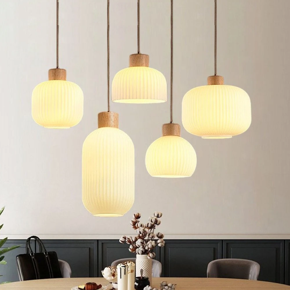 Nordycki minimalistyczny szklany wisiorek światła japońskie lampy wiszące LED do jadalni salon kuchnia lampka nocna dekoracja wnętrz