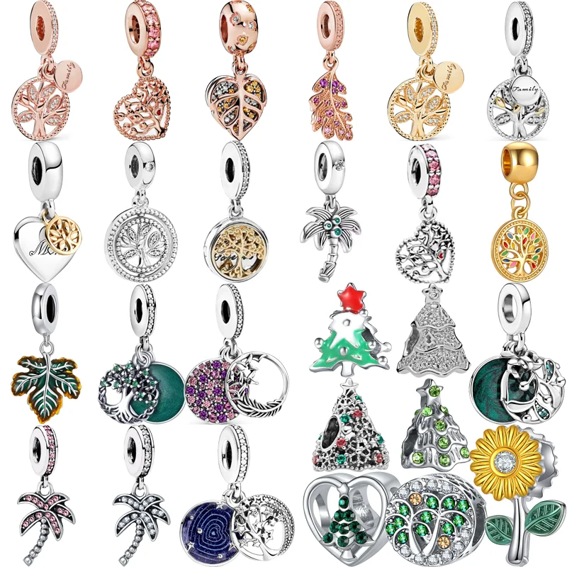 

New Family Tree Coconut Christmas Tree Leaves Style Pendant DIY Beads Fit Original Pandora Charms Silver Color Bracelets Jewelry